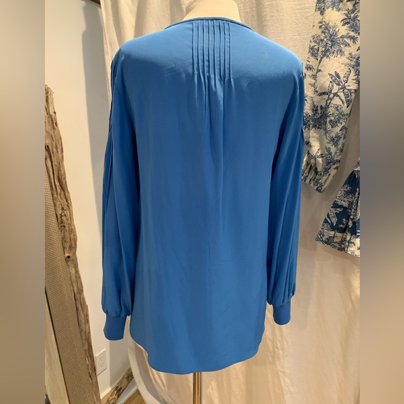TIBI Pintuck Silk Tunic Long Sleeve Blouse In Azure Blue Size 2 - Picture 11 of 16